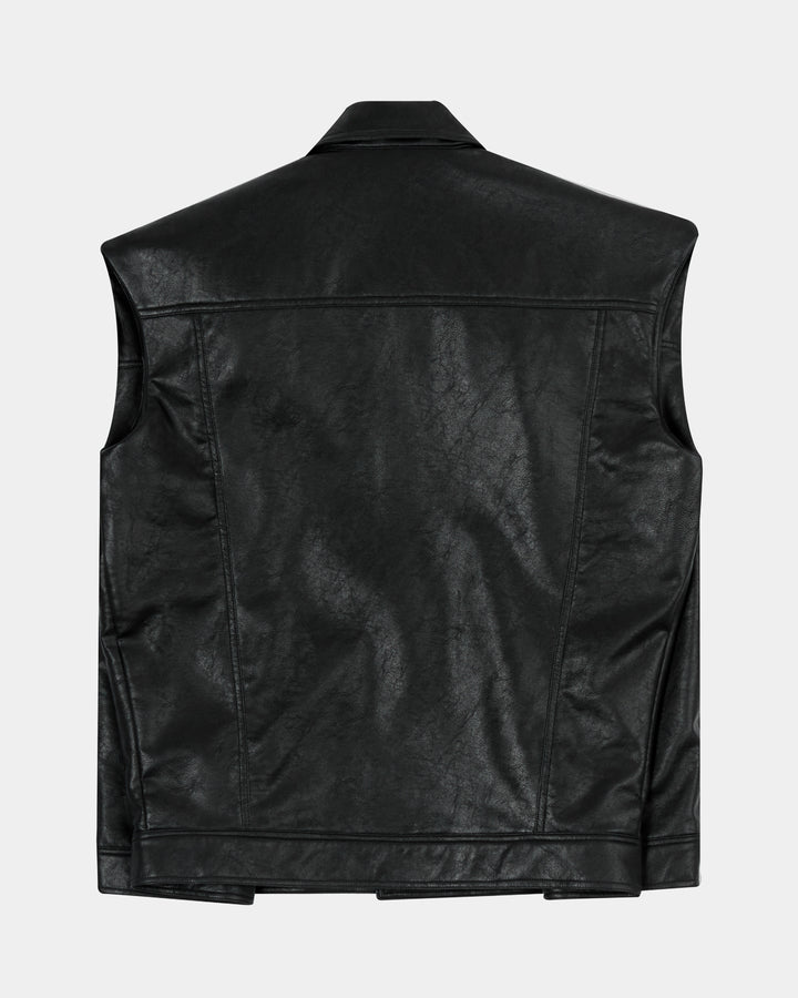 GH SQUARE SLEEVELESS FAUX LEATHER JACKET