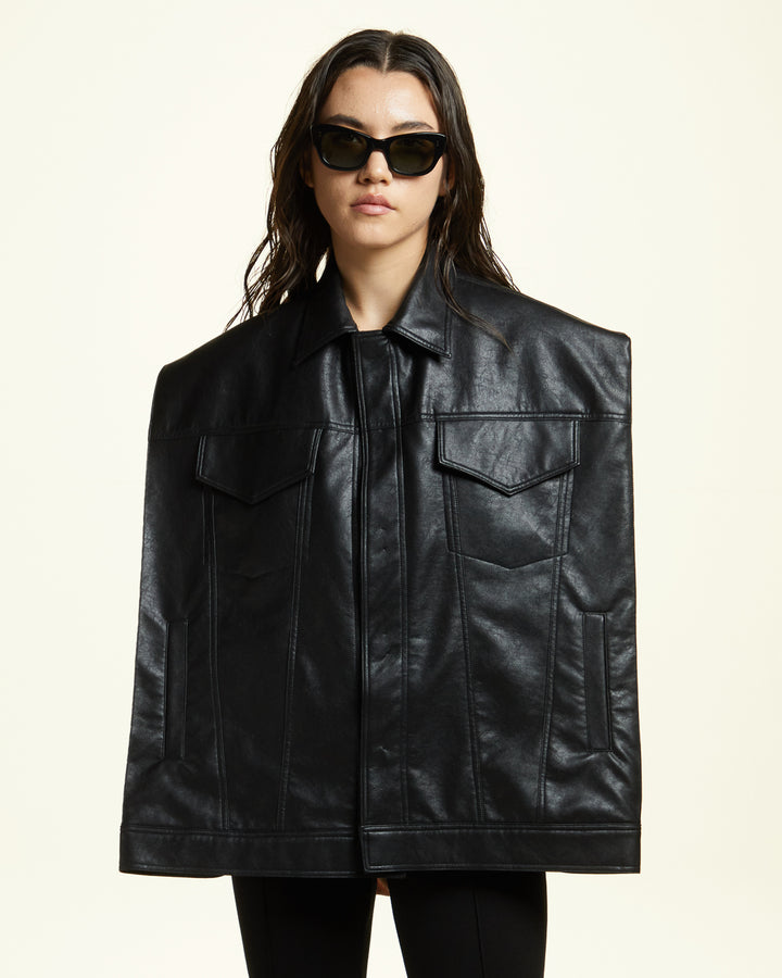 GH SQUARE SLEEVELESS FAUX LEATHER JACKET